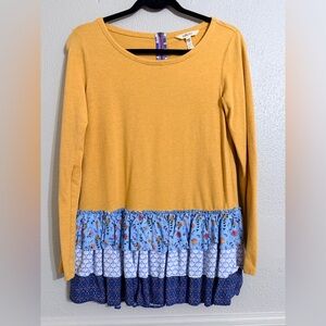 Matilda Jane Women's Weekend Vibes Relaxed Mustard BOHO Ruffle Tunic Top XS